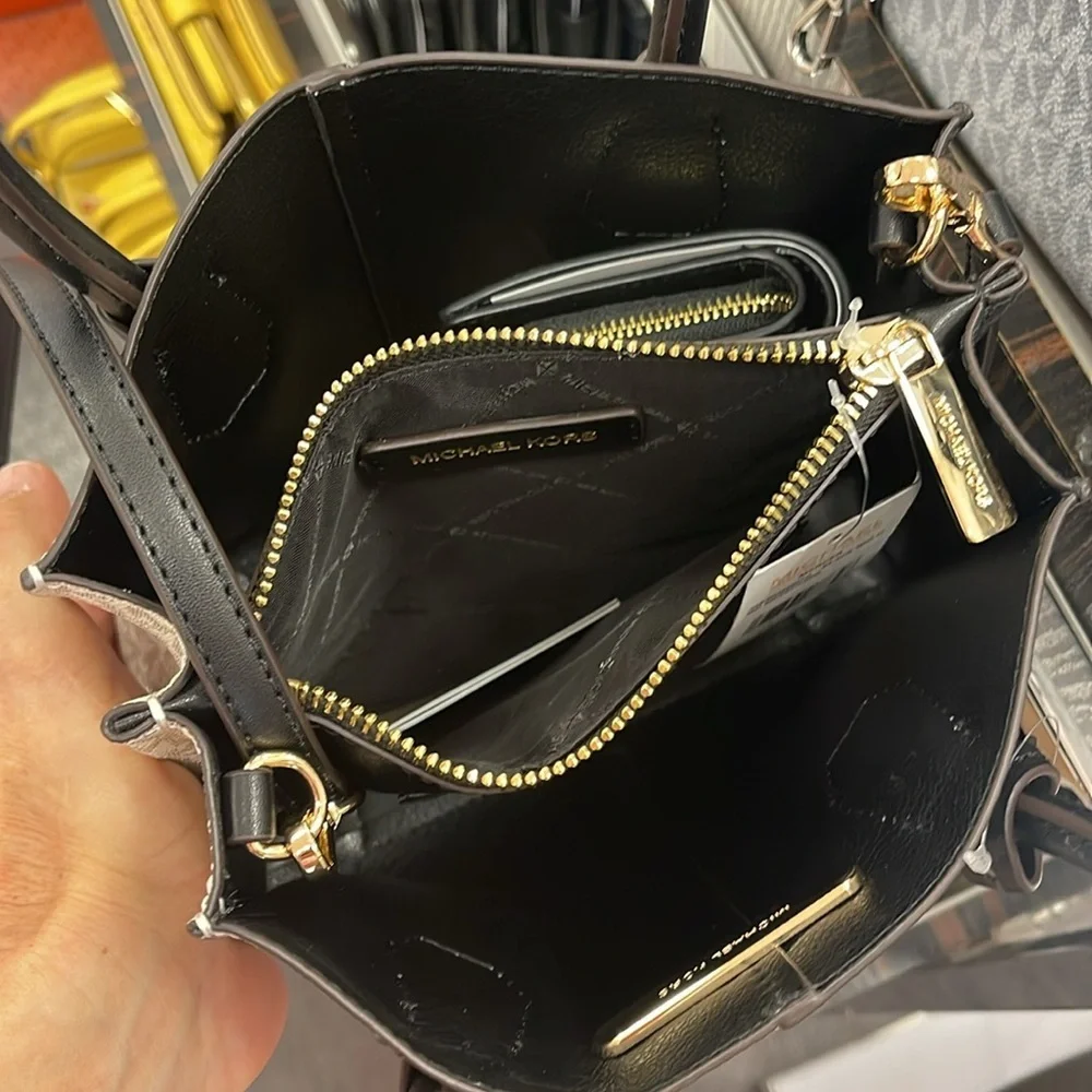 Michael Kors Mercer Medium Two-Tone Logo Messenger & MK JST Md Bifold Zip Wallet
